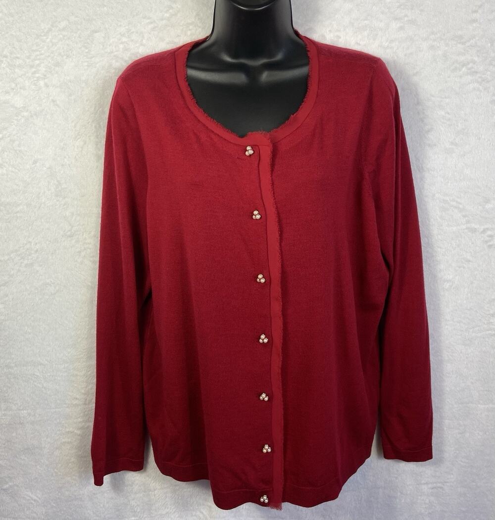 Talbots 100% Merino Wool Cardigan Sweater Women’s 1X Pearl Buttons Holiday